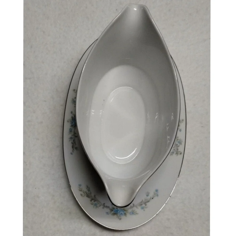 Royal Court Gravy Boat with Attached‎ Underplate Blue Fantasy Fine China